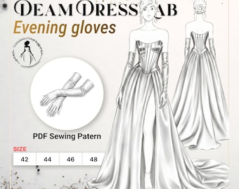 Wedding/Evening Gloves Sewing Pattern: Satin jersey / bi-stretch. DDL-25-009-170 (Sizes 42-48, Digital PDF A4/A0)