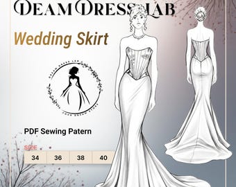 Mermaid Wedding Skirt Pattern: Satin, Advanced Sewing. DDL-25-007-170 (Sizes 34-40, Digital PDF A4/A0/36" roll plotter)