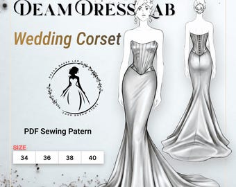 Wedding Corset Sewing Pattern: Lace-up. Satin/Mikado. DDL-25-008-170 (Sizes 34-40, Digital PDF A4/A0/36" roll plotter)
