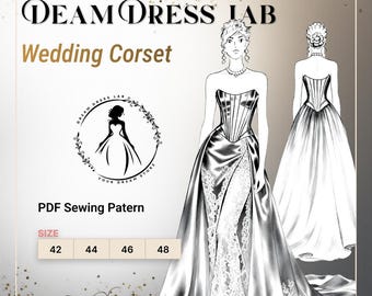 Wedding Corset Sewing Pattern: Advanced Sewing.  Satin, Mikado. DDL-25-001-170(Sizes 42-48, Digital PDF A4/A0 Format )