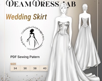 Wedding Skirt Sewing Pattern: Advanced. Satin/Mikado. A-Line Train. DDL-25-002-170(Sizes 34-40, Digital PDF A4/A0/36" roll plotter)