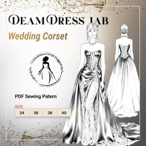 Patrón de costura para corsé de boda: Costura avanzada. Satén, mikado. DDL-25-001-170 (Tallas 34-40, PDF digital, formato A4/A0)