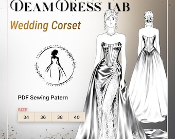 Wedding Corset Sewing Pattern: Advanced Sewing. Satin, Mikado. DDL-25-001-170 (Sizes 34-40, Digital PDF A4/A0 Format)