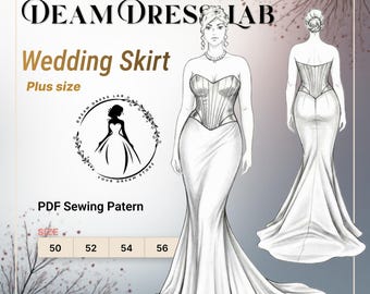 Mermaid Wedding Skirt Pattern: Plus size. Satin. Advanced Sewing. DDL-25-007-170 (Sizes 50-56, Digital PDF A4/A0/36" roll plotter)