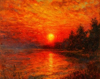 Dipinto di paesaggio marino al tramonto