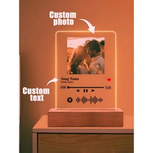 Lámpara personalizada con foto y código de Spotify, luz nocturna acrílica personalizada
