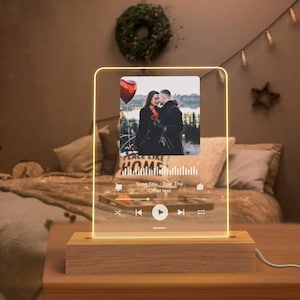 Lampada personalizzata con codice Spotify e foto, luce notturna personalizzata con canzone, lampada a LED in acrilico con foto e musica, regalo di anniversario per coppie, San Valentino