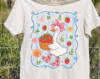 Strawberry Goose PNG | Cute Coquette Goose Design | Summer Girly Graphic | Goose Mama Shirt | Digital Download