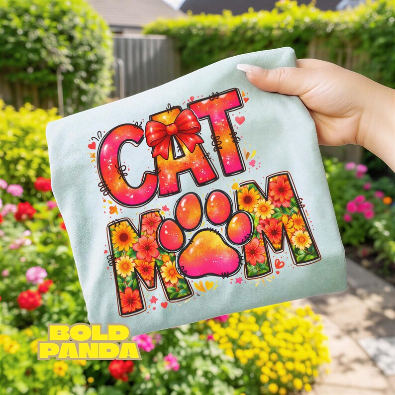 Retro Floral Cat Mom PNG | Coquette Bow Cat Mama Design | Pet Lover Mom ...