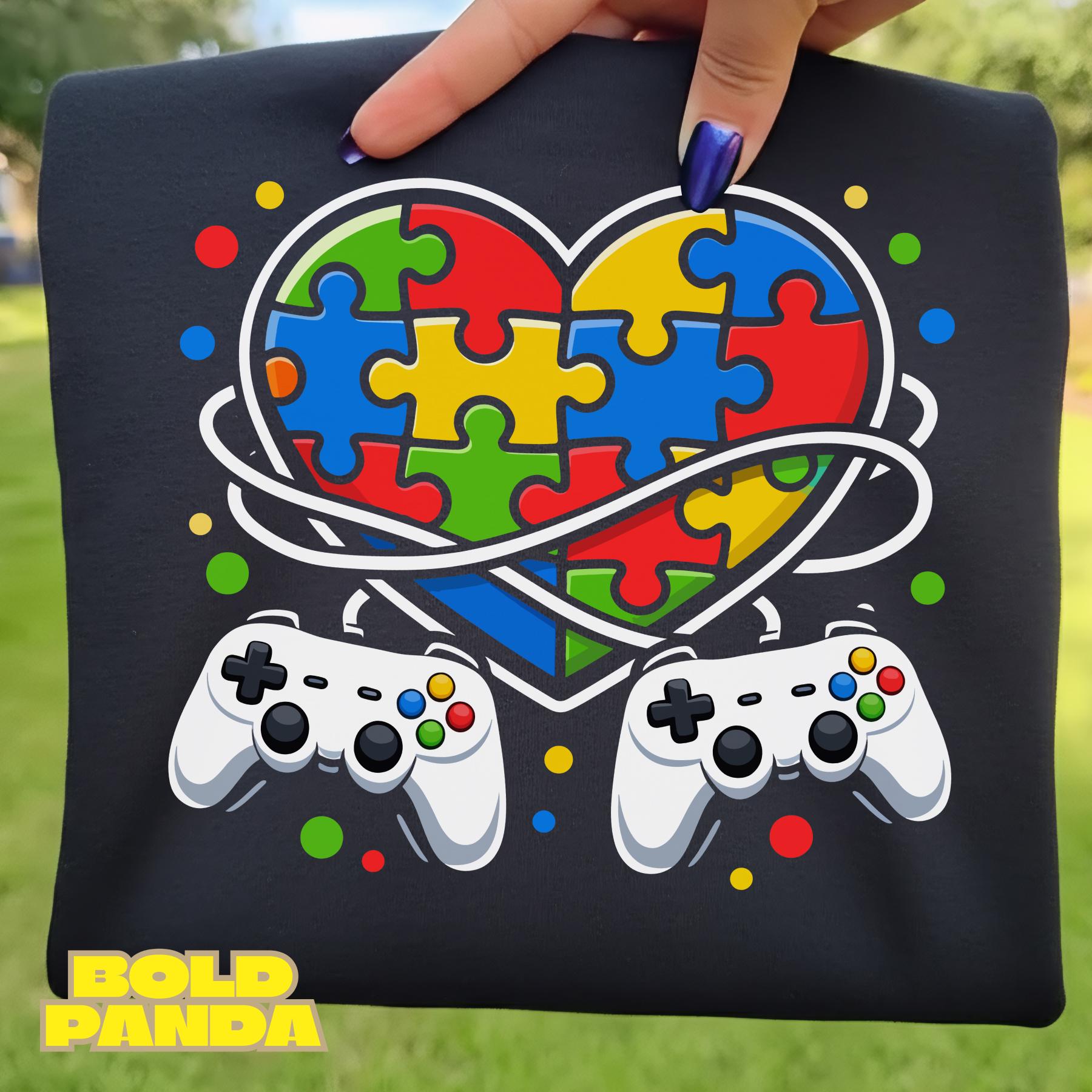 Autistic Gamer PNG Autism Awareness Month Video Gaming Heart Puzzle ...