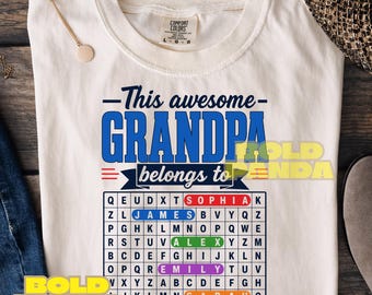 Personalized Grandpa Word Search PNG | This Grandpa Belongs To Custom Kids Names | Papa Grandpa Gift | Father’s Day Grandpa Shirt
