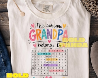 Personalized Grandpa Word Search PNG | This Grandpa Belongs To Custom Kids Names | Papa Grandpa Gift | Father’s Day Grandpa Shirt