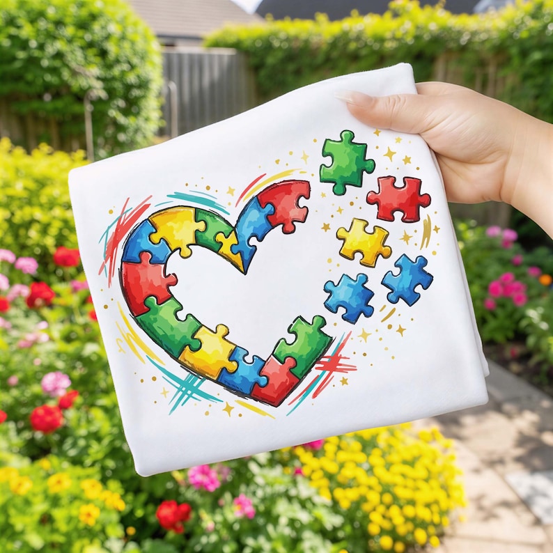Autism Awareness Love Heart Puzzle Piece PNG Bundle Support Gift for ...