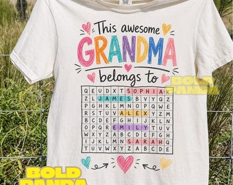 Personalized Grandma Word Search PNG | This Grandma Belongs To Custom Kids Names | Nana Mimi Gigi Gift | Mother’s Day Grandma Shirt