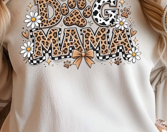 Retro Dog Mama PNG | Coquette Bow Dog Mom PNG | Checkered Leopard Mama | Sublimation Digital Download