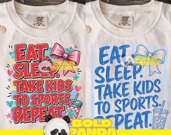 Eat Sleep Take Kids to Sports Repeat PNG | Funny Sports Mom Life Design | Striped Game Day Baseball Mom Graphic | Digital Download