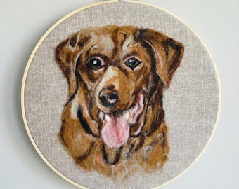 labrador Needle Felted Dog Portrait on Hoop - Handmade Wool Art
