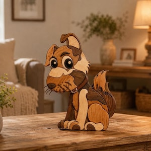 Cute Dog Intarsia Pattern PDF | Scroll Saw Woodworking Plans | DIY Wooden Dog Wall Art | Printable Wood Craft Template | Instant Download