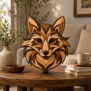 Schema per intarsio di volpe in PDF | Progetto per traforo | Modello stampabile per lavori in legno | Decorazione murale fai da te con volpe in legno | Schema per principianti
