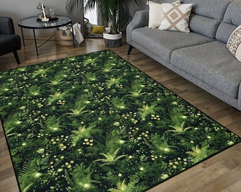 Moss and Ferns Pattern Area Rugs, Green rug, botanical area rug, cottagecore , forestcore rug, forestcore decor, natural organic decor