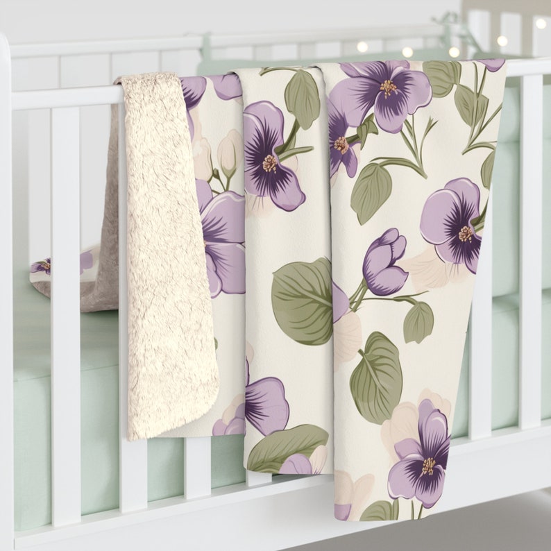 Purple Violet Flowers Sherpa Blanketfloral Blanketviolets Blanket