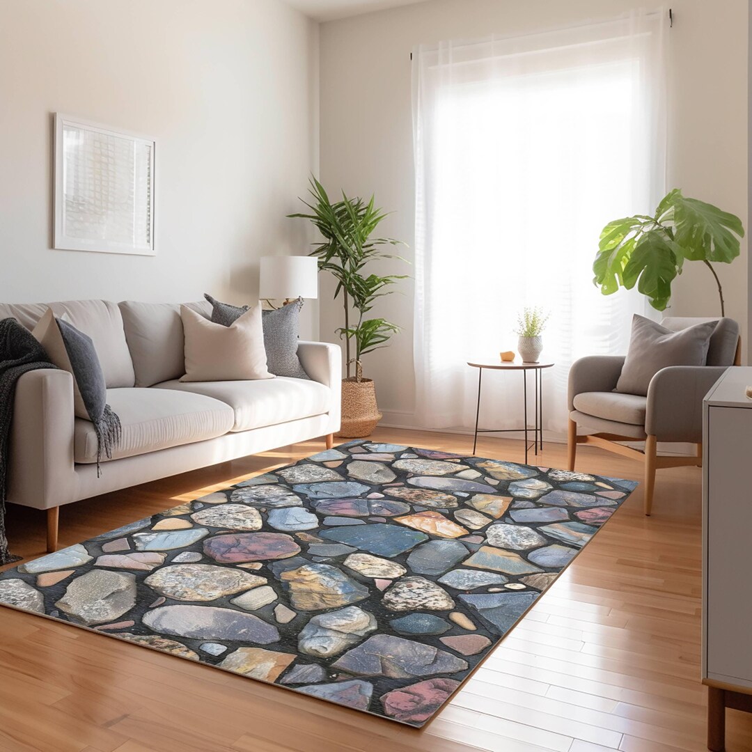 Colorful Cobblestone Area Rug, Home Decor Accent Rug, Boho Style Floor ...