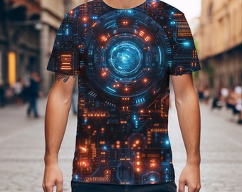 Koszulka męska Cyber Robot z poliestru - nadruk na całej powierzchni - koszulka Cyberpunk - prezent Cyberpunk - koszulka festiwalowa - prezent dla niego - wyjątkowy prezent dla niej - Robotcore