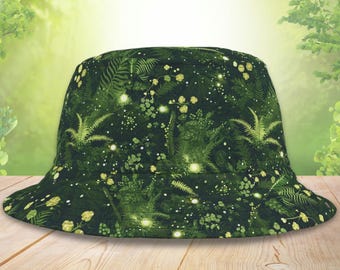 Sombrero de cubo de musgo y helechos sombrero de verano, sombrero verde, ropa forestcore, ropa de festival, sombrero al aire libre para amantes del camping, ropa rave, amante de la naturaleza