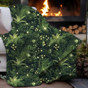 Moss and Ferns Velveteen Plush Blanket-Moss Blanket-Sofa Throw-Botanical Decor-Green Aesthetic-Natural style-Ferns Pattern-Unique Gift
