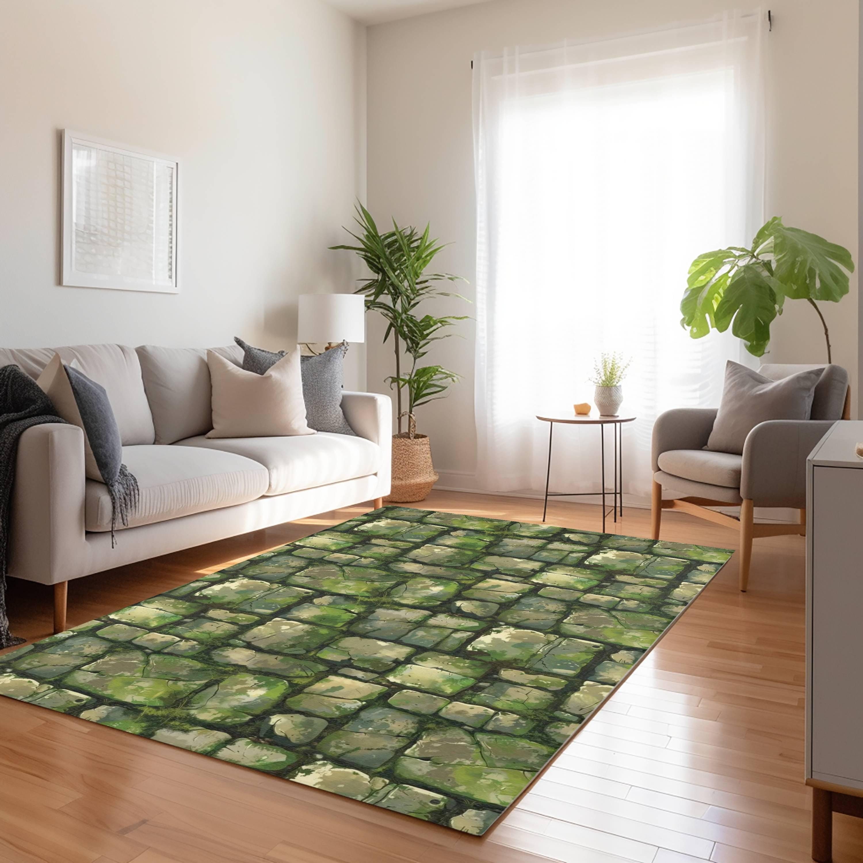 Anime Moss Cobblestone Area Rug, Forestcore Decor, Anime Decor, Moss Lovers, Nature Rug, Anime Decor, Kids Room Decor, Cottagecore Rug