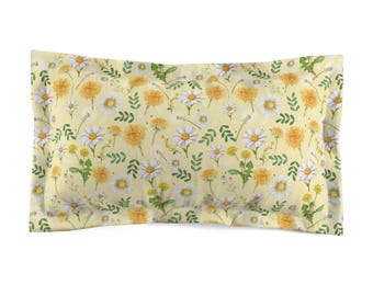 Dandelion Pattern, Microfiber Pillow Sham, Yellow Aesthetic, Cottagecore Pillowcase