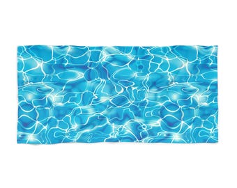 Swimming Pool Ripples Beach Towel | Blue Wave Print, Summer Poolside