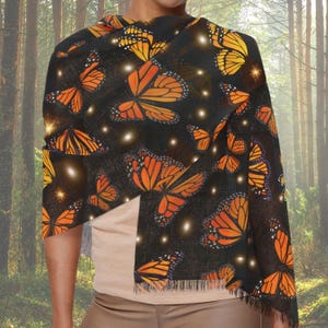 Butterflies and Lights Light Scarf, Monarch Butterfly, Gift for Her, Mom Gift, Butterfly Lover Gift, Gardener&#39;s Gift