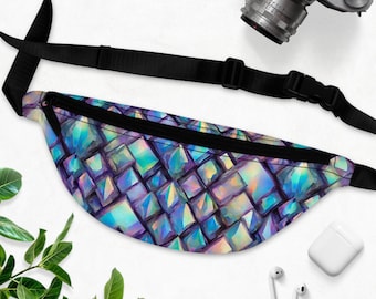 Iridescent crystal Pattern Fanny Pack, Rave bag, festival fanny pack