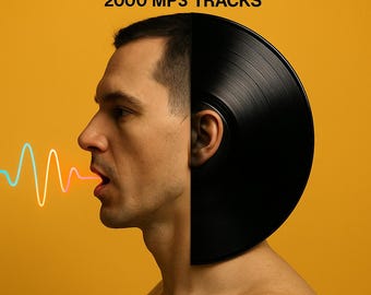 May include: A man's profile is juxtaposed with a black vinyl record on a yellow background. The image features the text "TECH HOUSE DJ ARCHIVE 2000 MP3 TRACKS" and "320 kbps • Digital Download". A colorful sound wave emanates from the man's mouth.