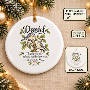 Personalized Mentor Thank You Ornament, Woodland Bird Christmas Keepsake, Custom Appreciation Gift for a Difference Maker