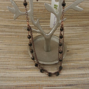3 Strand Copper and Jet Black Czech Cathedral Beaded Necklace