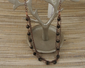 3 Strand Copper and Jet Black Czech Cathedral Beaded Necklace