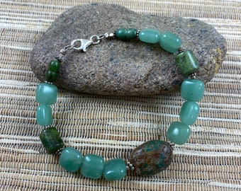 Green Aventurine, Green Turquoise & Sterling Bracelet