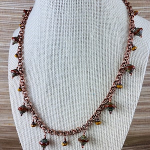 Pumpkin Orange Czech Glass & Copper Chain Necklace