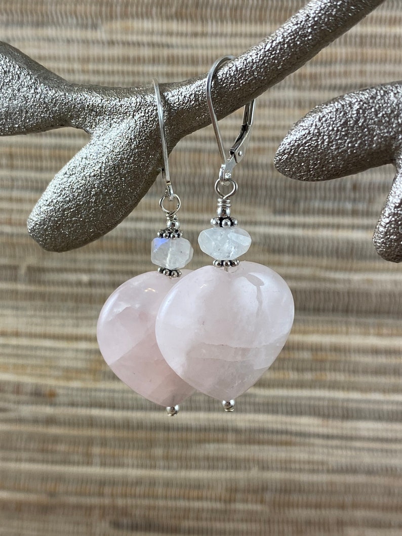 Moonstone /& Sterling Silver Earrings Rose Quartz