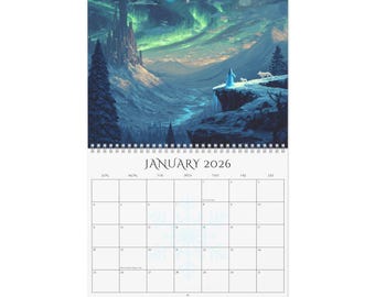 Twelve Seasons Pixel Fantasy Wall Calendar 2026 | 12 Vibrant Seasonal Landscapes