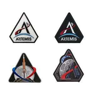 Set of 4 Artemis Patch Bundle, NASA Mission 1 and 2 Embroidered Badges, Space Program Iron On Applique, Astronaut Flight Jacket Sew On