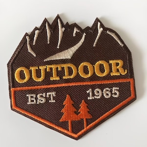 Outdoor Est 1965 Embroidered Patch, Vintage Camping Iron On Applique, Retro Hiking Backpack Badge, Wilderness Nature Sew On, Camper Gift