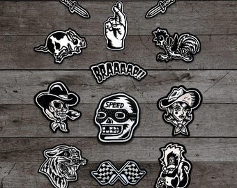 Western Tattoo Style Embroidered Patch, Traditional Ink Cowboy Iron On Applique