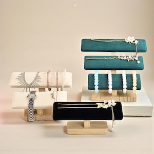 Wooden Jewelry Holder: Bracelet & Watch Display Stand, Velvet Jewelry Organizer