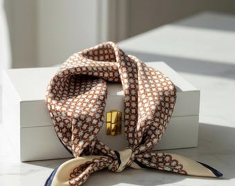 Fashion Scarf For Women| Luxury Real Silk Geometric Square Bandana | Special Occasion Outfit Accessory