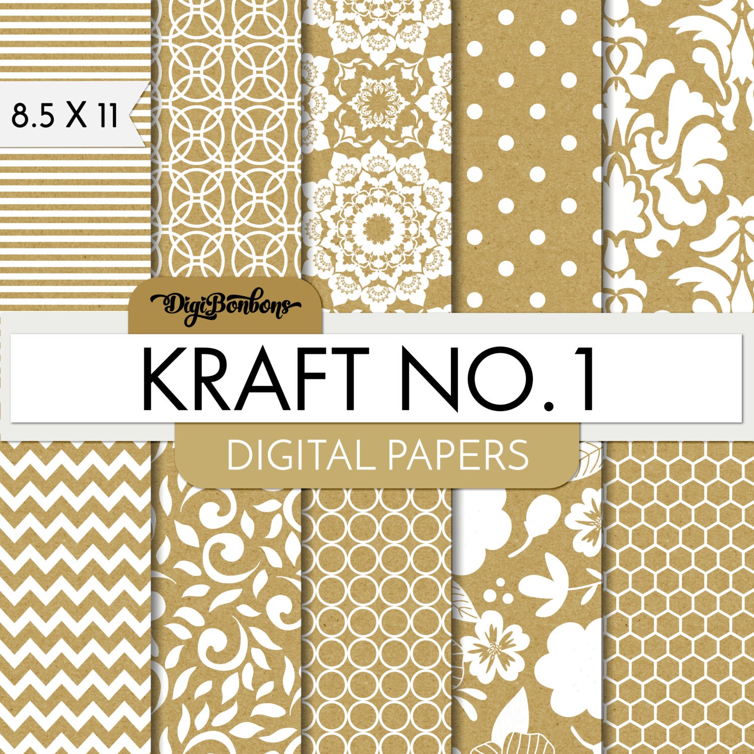 Kraft Scrapbook Digital Paper 8.5 x 11 size White on Kraft Etsy