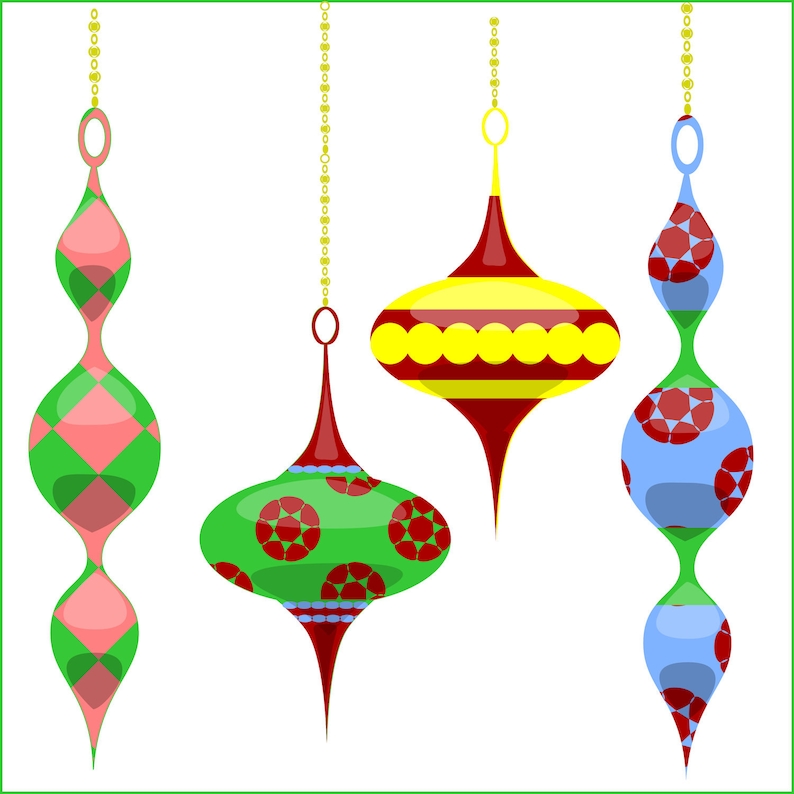 Christmas Clip Art Retro Chic Ornaments Christmas Clipart Etsy