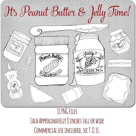 Sale Black And White Clipart Peanut Butter Jelly Instant Etsy